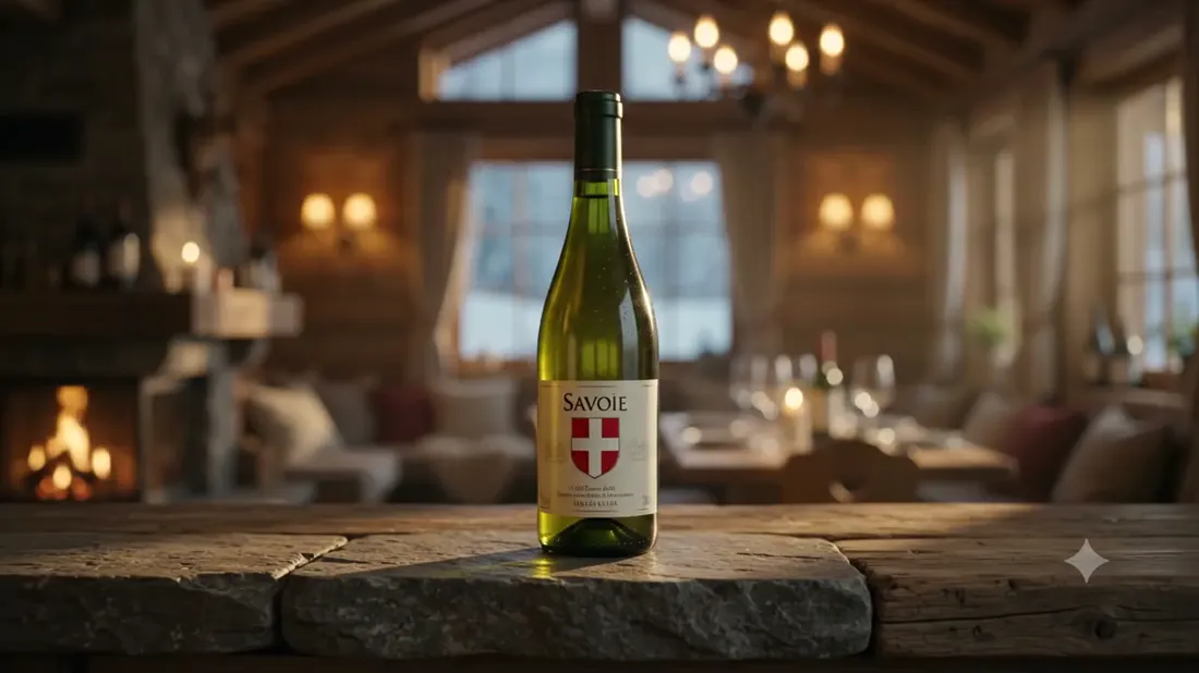 Bottle of Savoie wine with the Savoy cross on the label